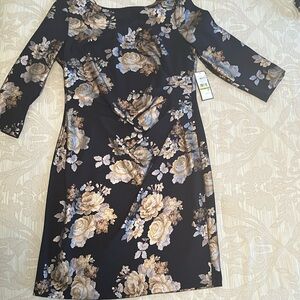 Jessica Howard Navy Silver and Gold Floral Midi Cocktail Evening Dress